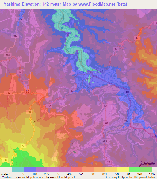 Yashima,Japan Elevation Map