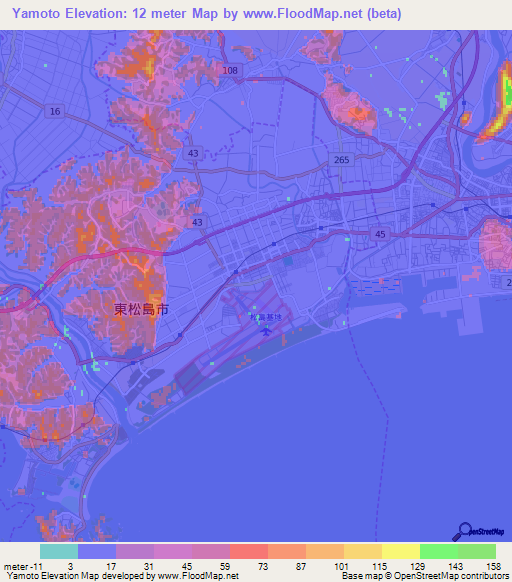 Yamoto,Japan Elevation Map