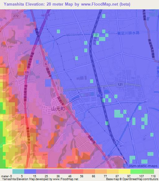 Yamashita,Japan Elevation Map