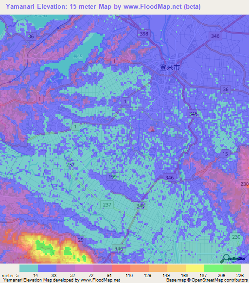 Yamanari,Japan Elevation Map