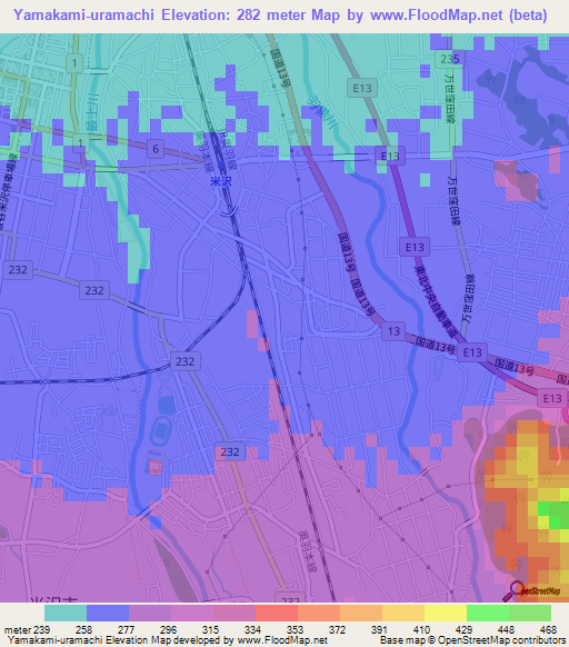 Yamakami-uramachi,Japan Elevation Map