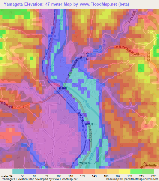 Yamagata,Japan Elevation Map