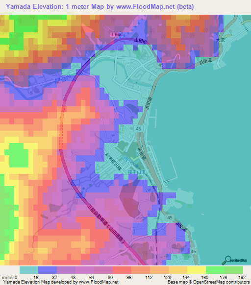 Yamada,Japan Elevation Map