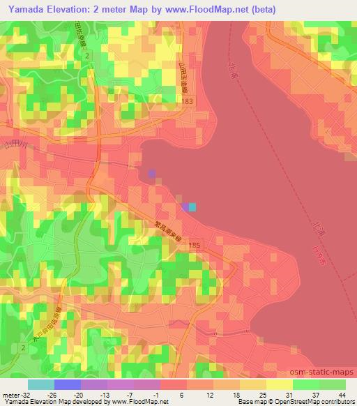 Yamada,Japan Elevation Map