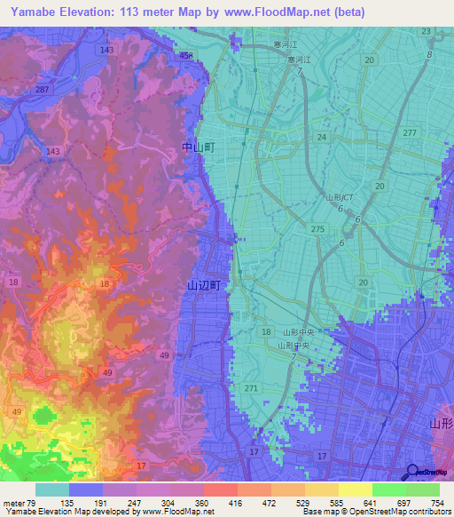 Yamabe,Japan Elevation Map