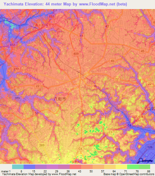 Yachimata,Japan Elevation Map