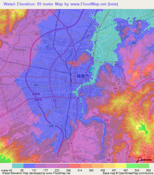 Watari,Japan Elevation Map