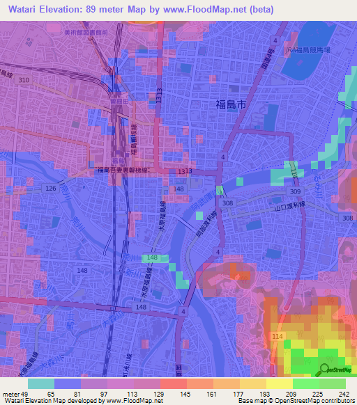 Watari,Japan Elevation Map