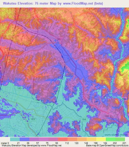 Wakutsu,Japan Elevation Map