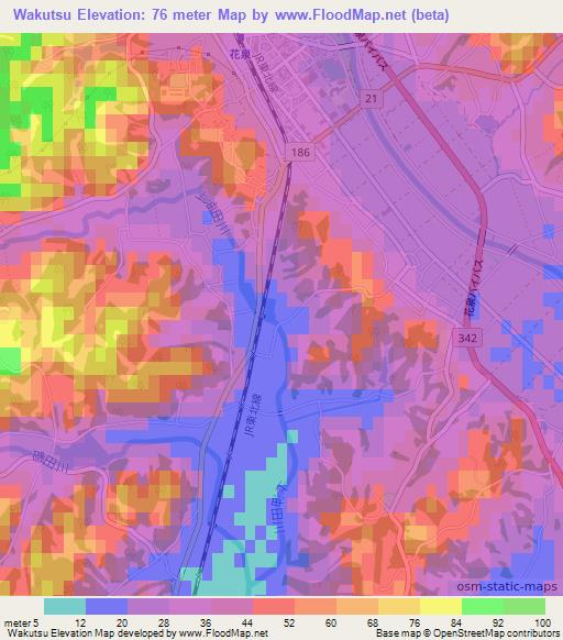 Wakutsu,Japan Elevation Map