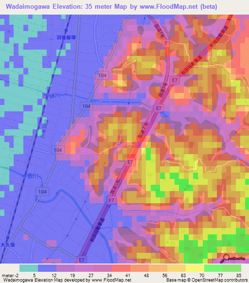 Wadaimogawa,Japan Elevation Map