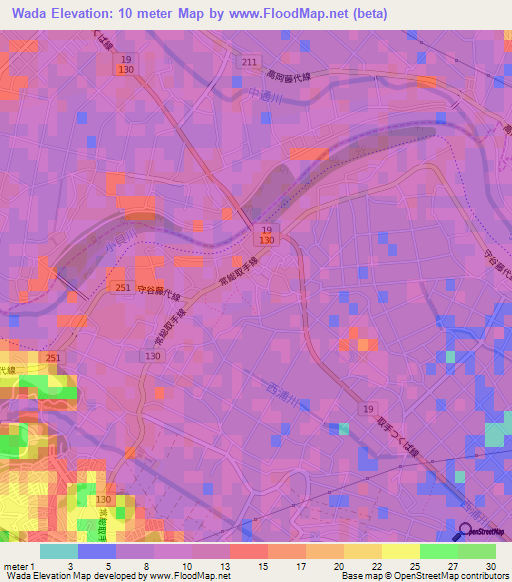 Wada,Japan Elevation Map