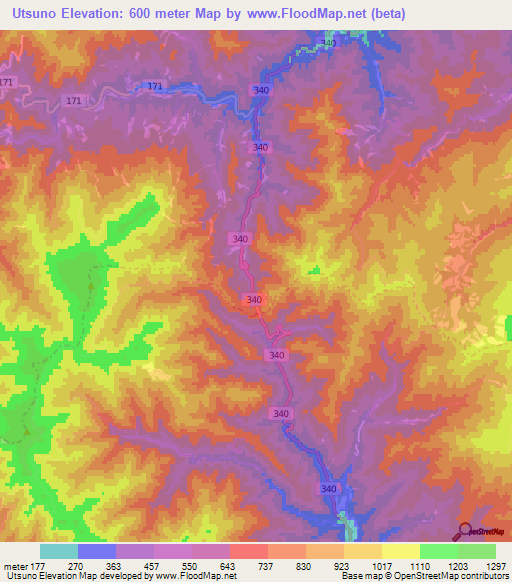 Utsuno,Japan Elevation Map