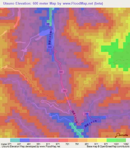 Utsuno,Japan Elevation Map