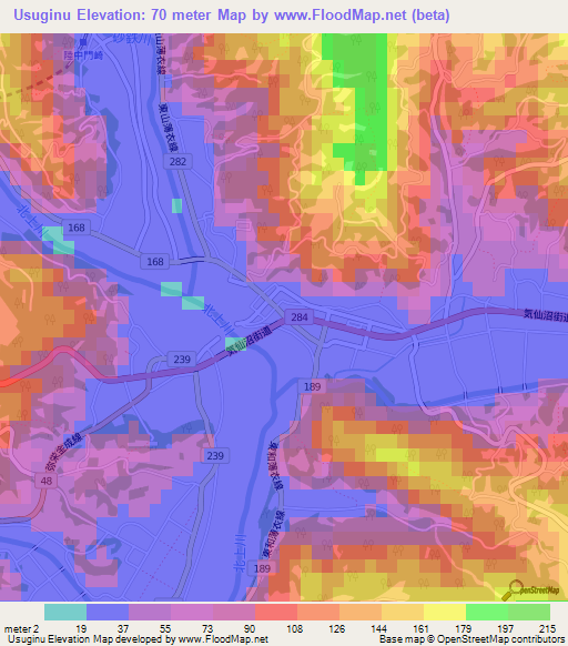 Usuginu,Japan Elevation Map