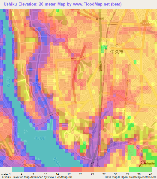 Ushiku,Japan Elevation Map