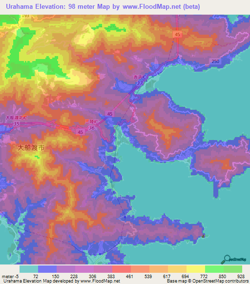 Urahama,Japan Elevation Map