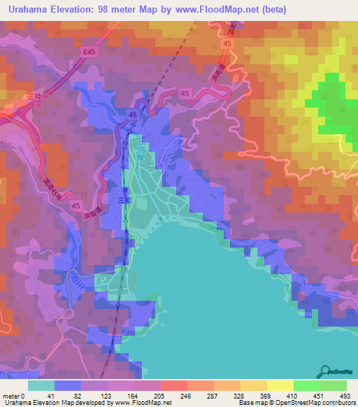 Urahama,Japan Elevation Map