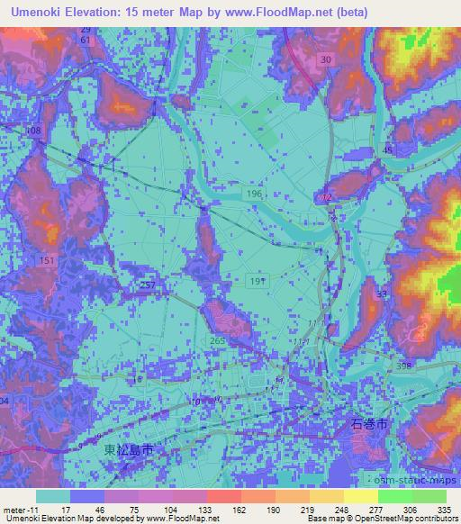 Umenoki,Japan Elevation Map