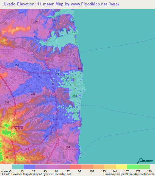 Ukedo,Japan Elevation Map