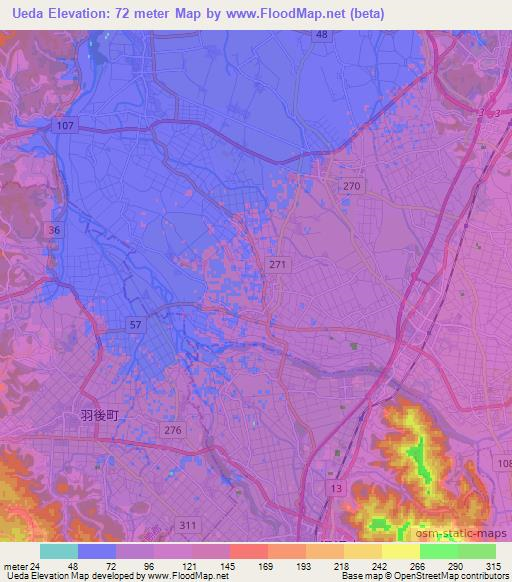 Ueda,Japan Elevation Map
