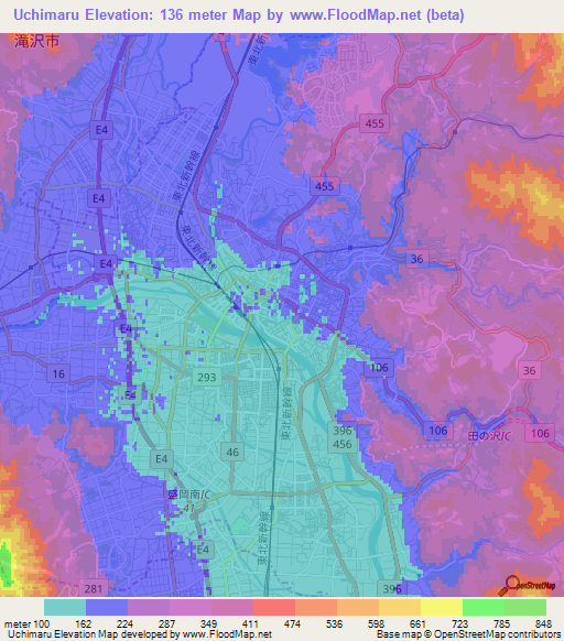Uchimaru,Japan Elevation Map