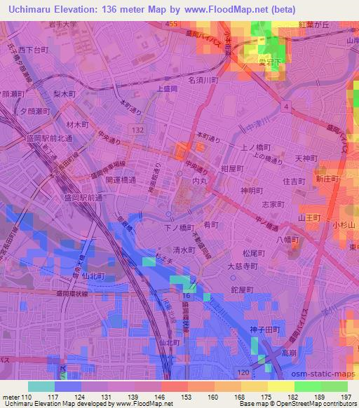 Uchimaru,Japan Elevation Map