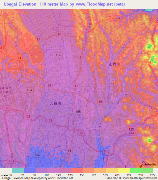 Ubagai,Japan Elevation Map