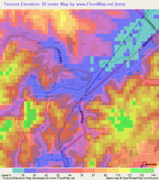 Tsuzura,Japan Elevation Map