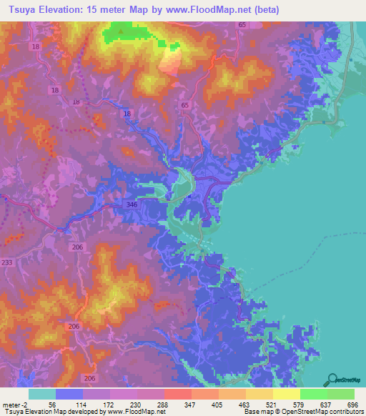 Tsuya,Japan Elevation Map
