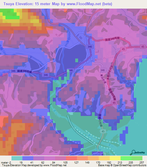Tsuya,Japan Elevation Map
