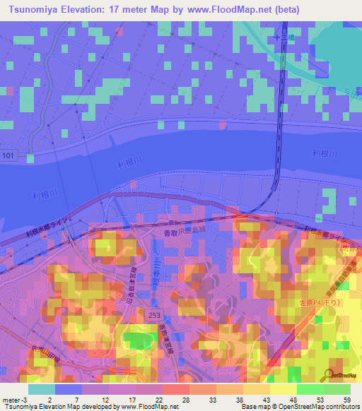 Tsunomiya,Japan Elevation Map