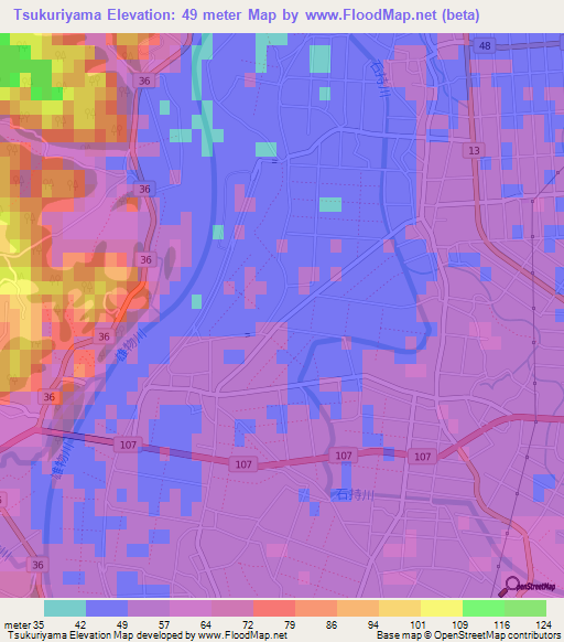 Tsukuriyama,Japan Elevation Map