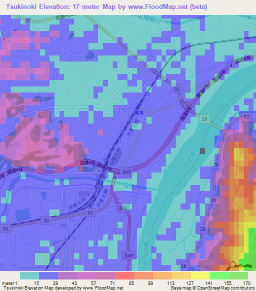 Tsukinoki,Japan Elevation Map