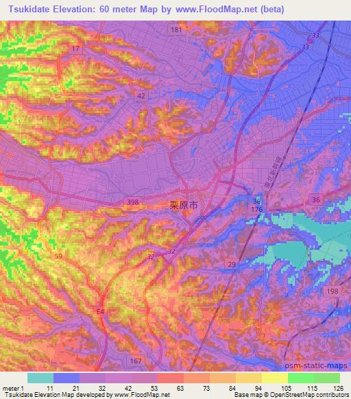 Tsukidate,Japan Elevation Map