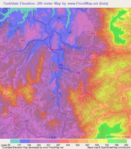 Tsukidate,Japan Elevation Map