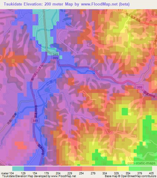 Tsukidate,Japan Elevation Map