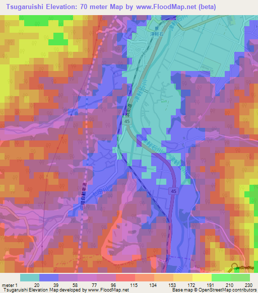 Tsugaruishi,Japan Elevation Map