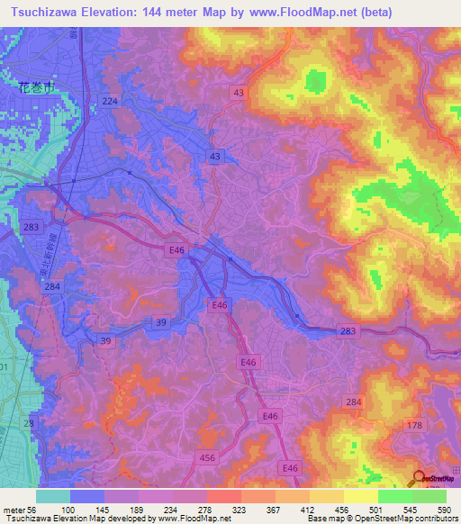 Tsuchizawa,Japan Elevation Map