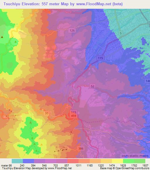 Tsuchiyu,Japan Elevation Map