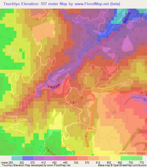 Tsuchiyu,Japan Elevation Map