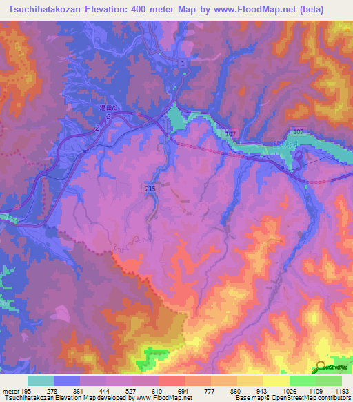 Tsuchihatakozan,Japan Elevation Map
