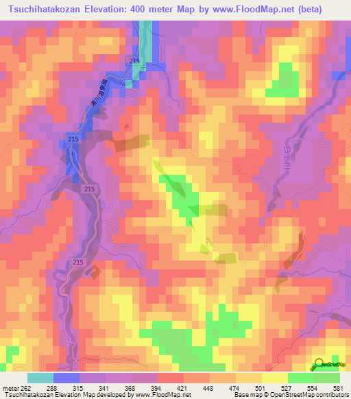 Tsuchihatakozan,Japan Elevation Map
