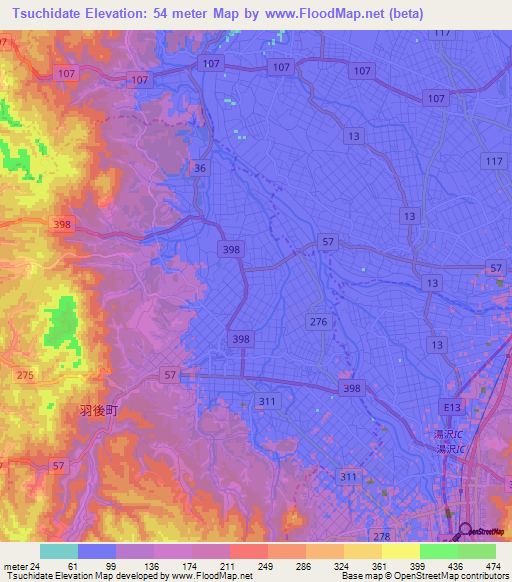 Tsuchidate,Japan Elevation Map