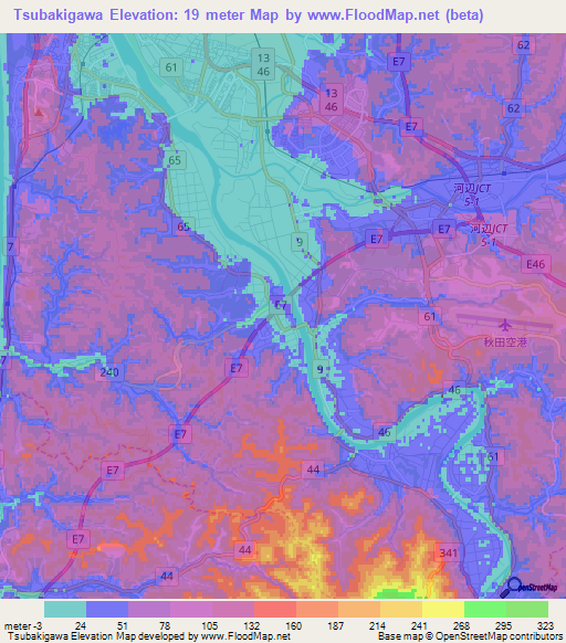 Tsubakigawa,Japan Elevation Map