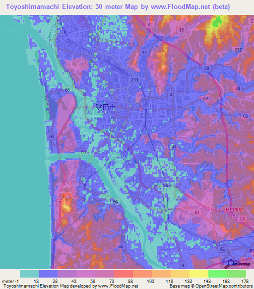 Toyoshimamachi,Japan Elevation Map
