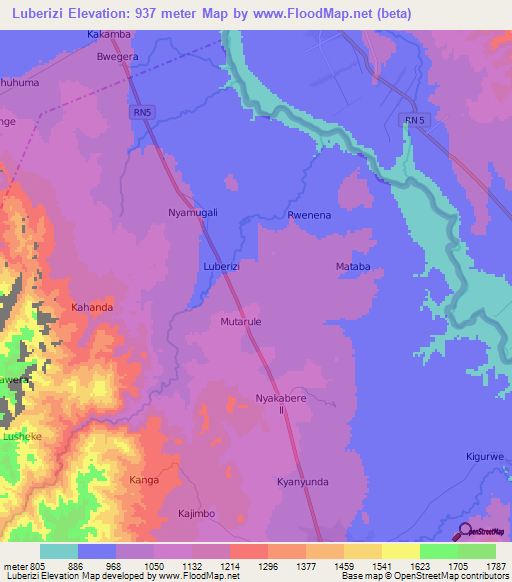 Luberizi,Congo (Kinshasa) Elevation Map