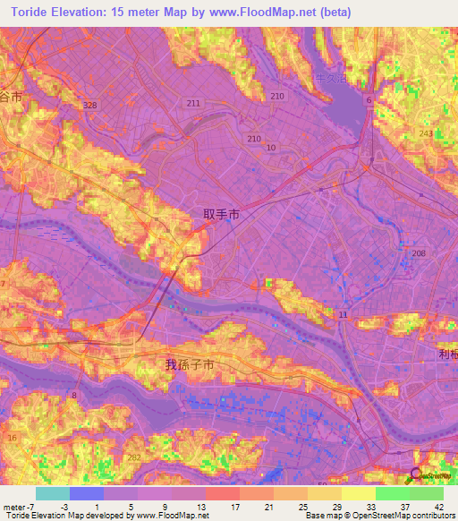 Toride,Japan Elevation Map
