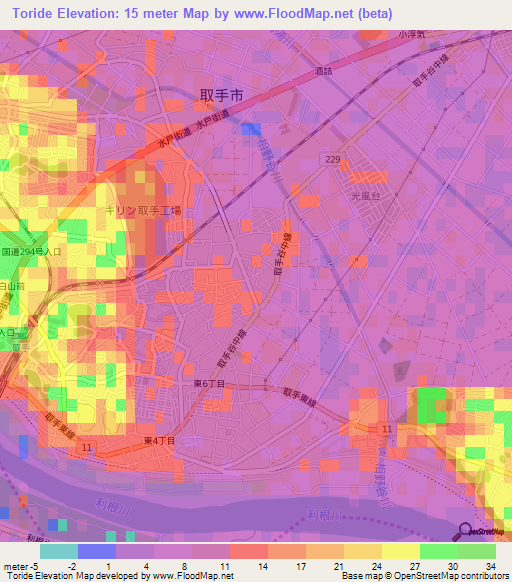 Toride,Japan Elevation Map