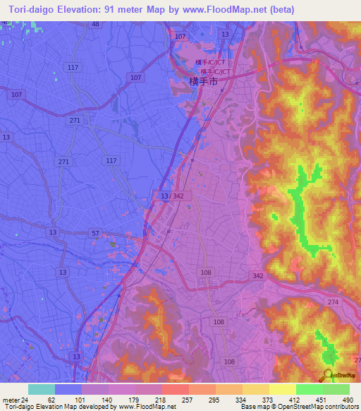 Tori-daigo,Japan Elevation Map